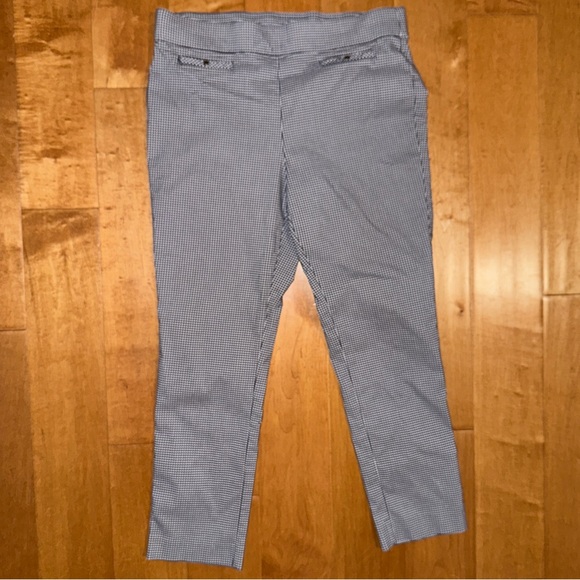 Anne Klein Black & White Gingham Checkered Pull On Stretchy Straight Leg Trouser - Picture 1 of 7